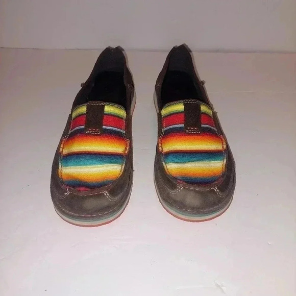 Ariat Womens Serape Cruiser Loafer Shoes Brown Suede Slip On Stripe Aztec 9 B - Picture 2 of 9